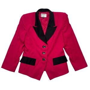 Vintage Kasper A.S.L. Blazer Jacket Womens 14 Pink/Black Trim Taiwan 80s Career